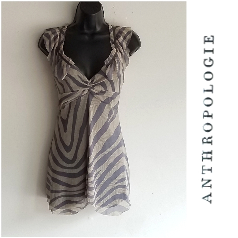 Anthropologie Ruffled Halter Zebra Print Top